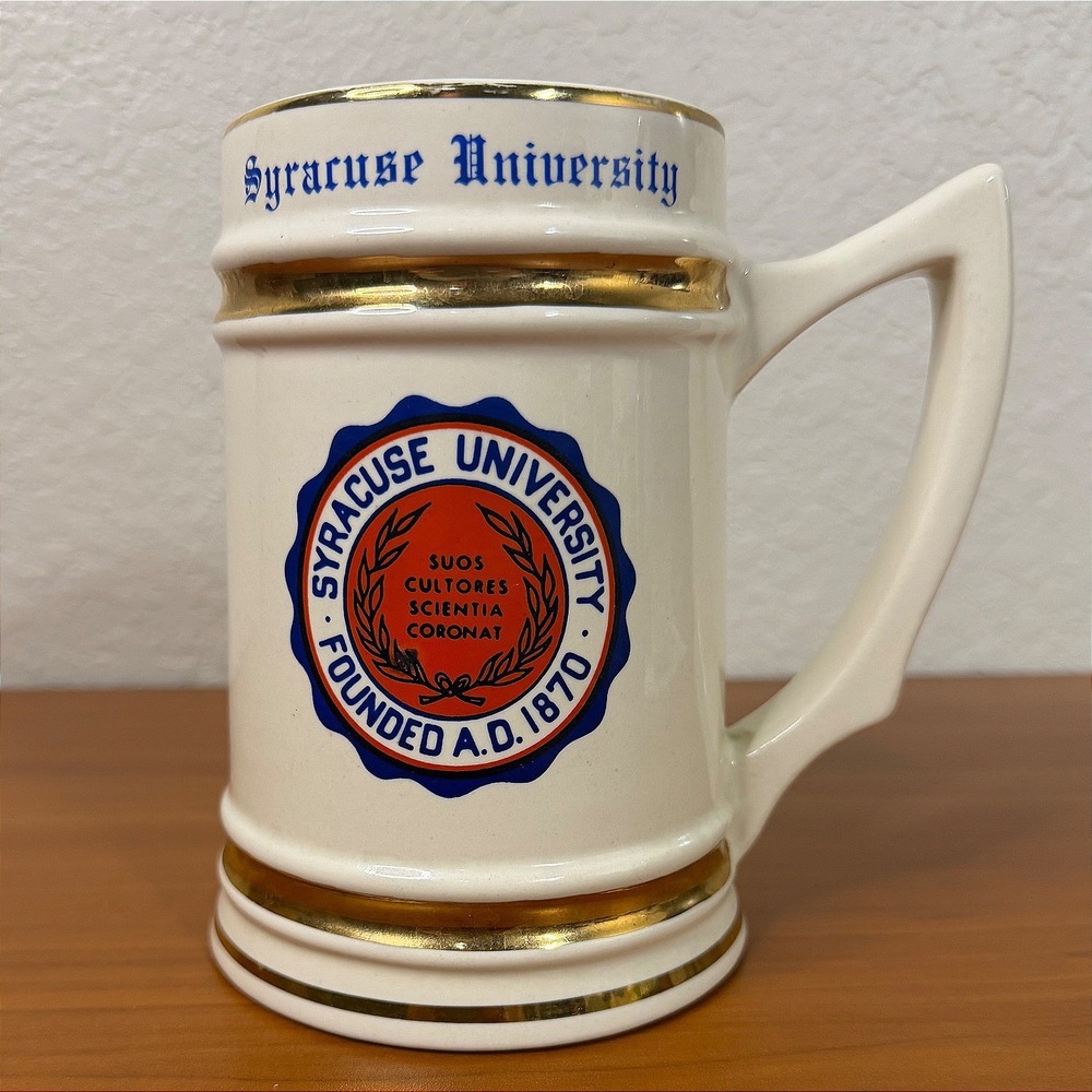 Vintage Syracuse University Beer Stein Mug Ceramic Gold Trim Made in USA L28